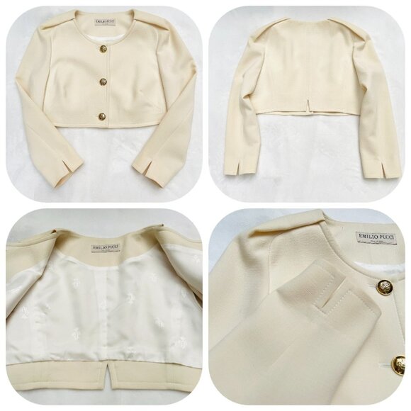 Emilio Pucci Crop Alabaster Silk Wool blend 2 Piec suit - Picture 4 of 17